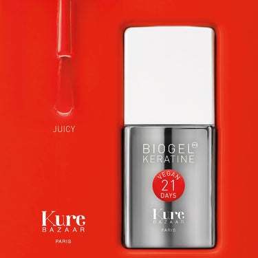 Kure Bazaar Biogel Keratine Gel Polish Juicy bottle and texture swatch
