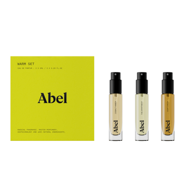 Abel Natural Perfume Gift Set - Warm, three 6 mls beside and open trio box