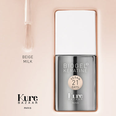 Kure Bazaar Biogel Keratine Gel Polish Beige Milk bottle and texture swatch