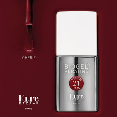 Kure Bazaar Biogel Keratine Gel Polish Cherie bottle and texture swatch