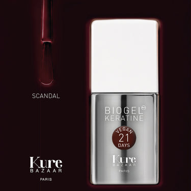 Kure Bazaar Biogel Keratine Gel Polish Scandal bottle and texture swatch